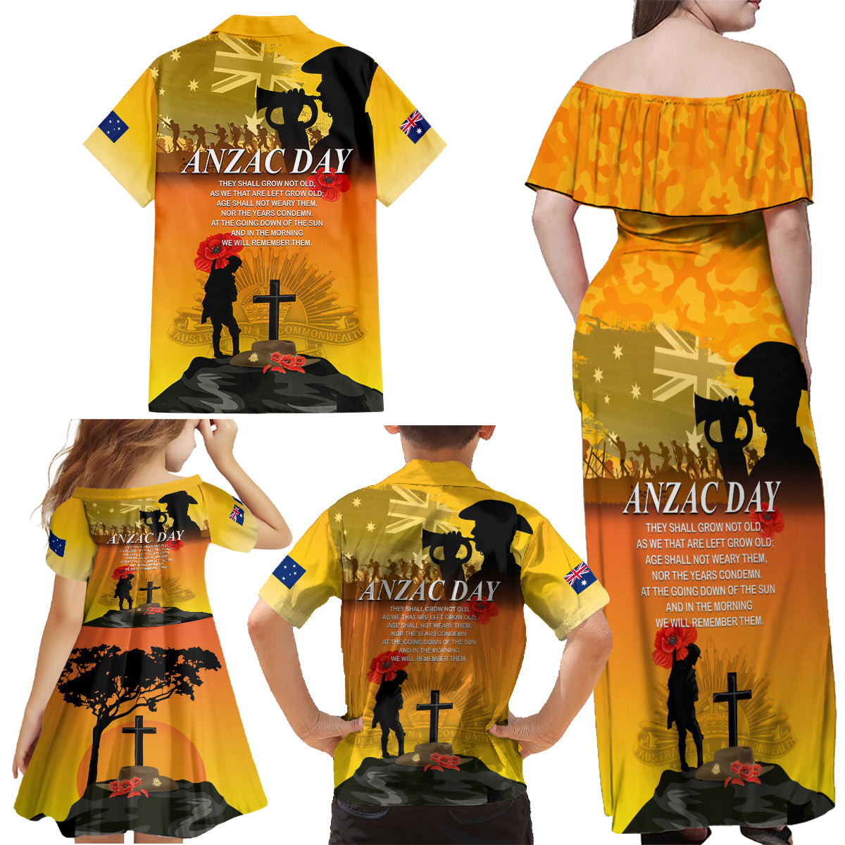 Australia ANZAC Day Family Matching Off Shoulder Maxi Dress and Hawaiian Shirt Gallipoli Lest We Forget - Wonder Print Shop