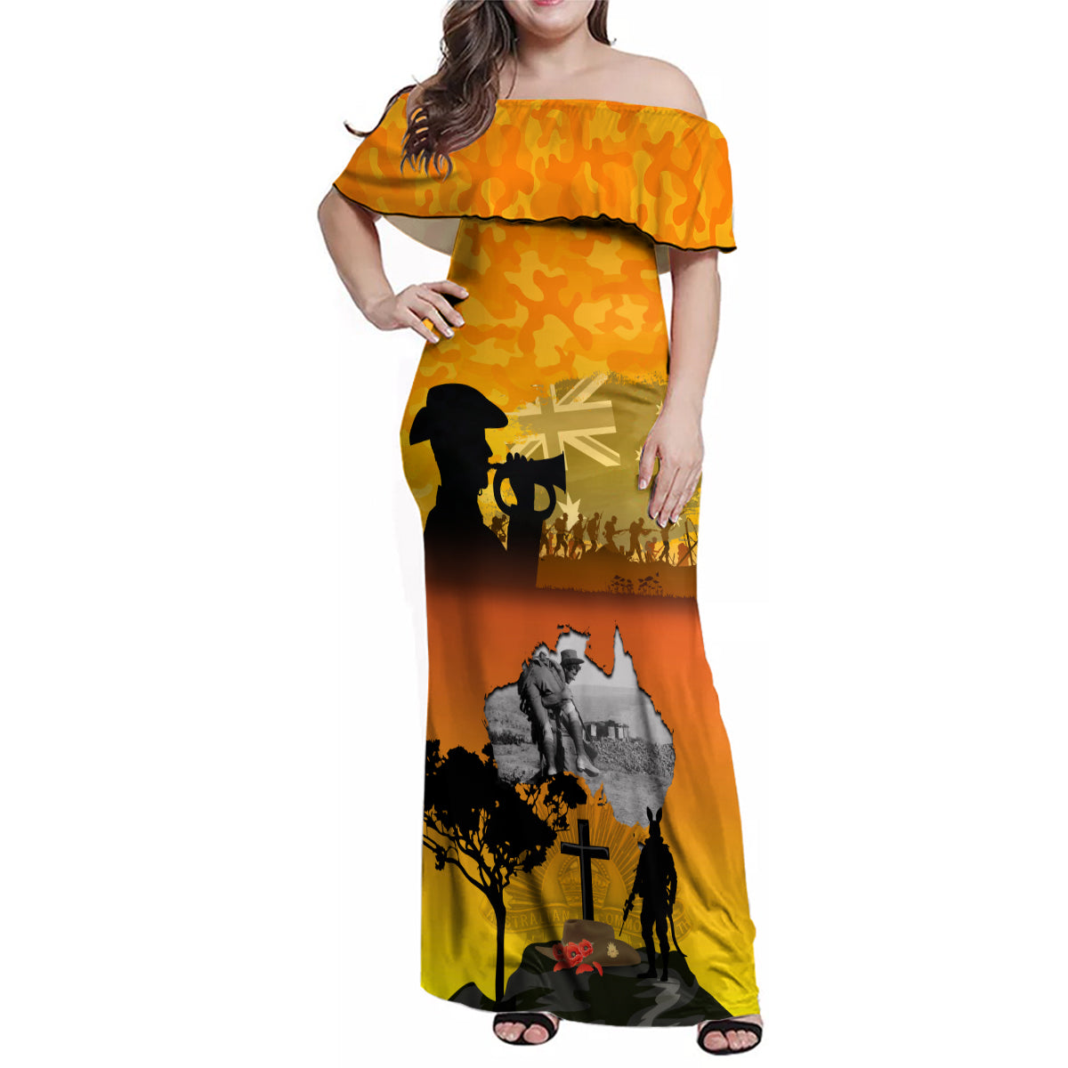 Australia ANZAC Day Family Matching Off Shoulder Maxi Dress and Hawaiian Shirt Gallipoli Lest We Forget - Wonder Print Shop
