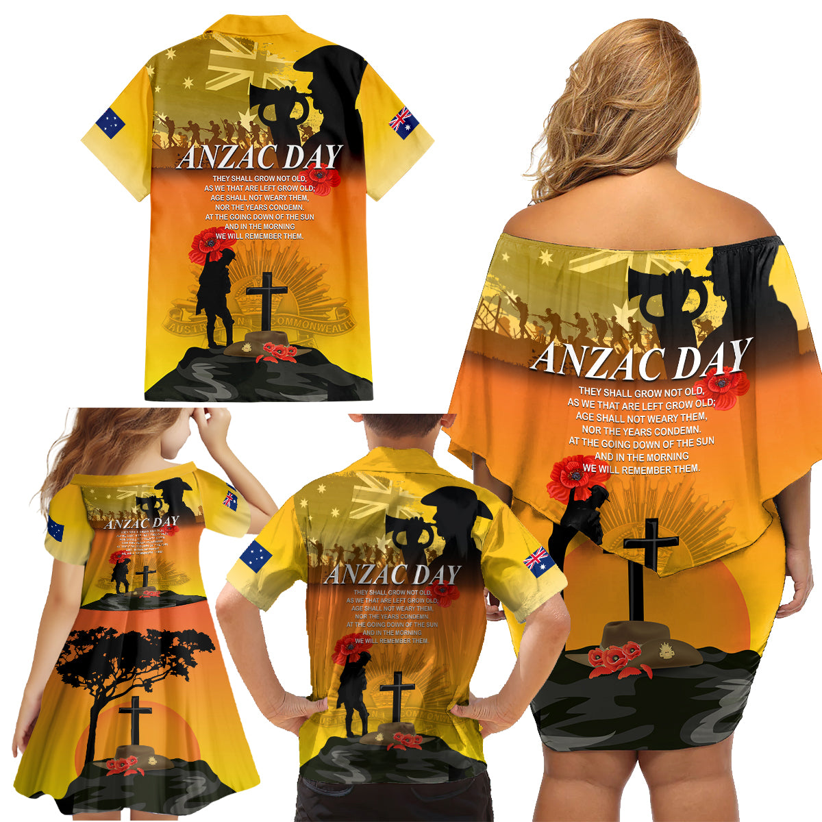 Australia ANZAC Day Family Matching Off Shoulder Short Dress and Hawaiian Shirt Gallipoli Lest We Forget - Wonder Print Shop