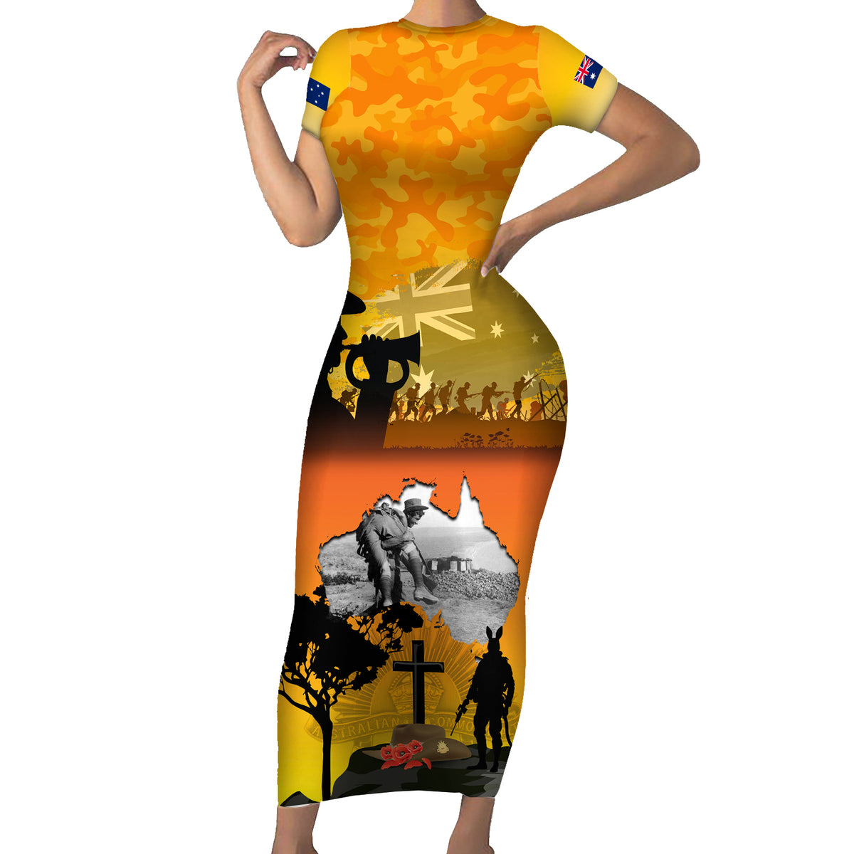 Australia ANZAC Day Family Matching Short Sleeve Bodycon Dress and Hawaiian Shirt Gallipoli Lest We Forget - Wonder Print Shop