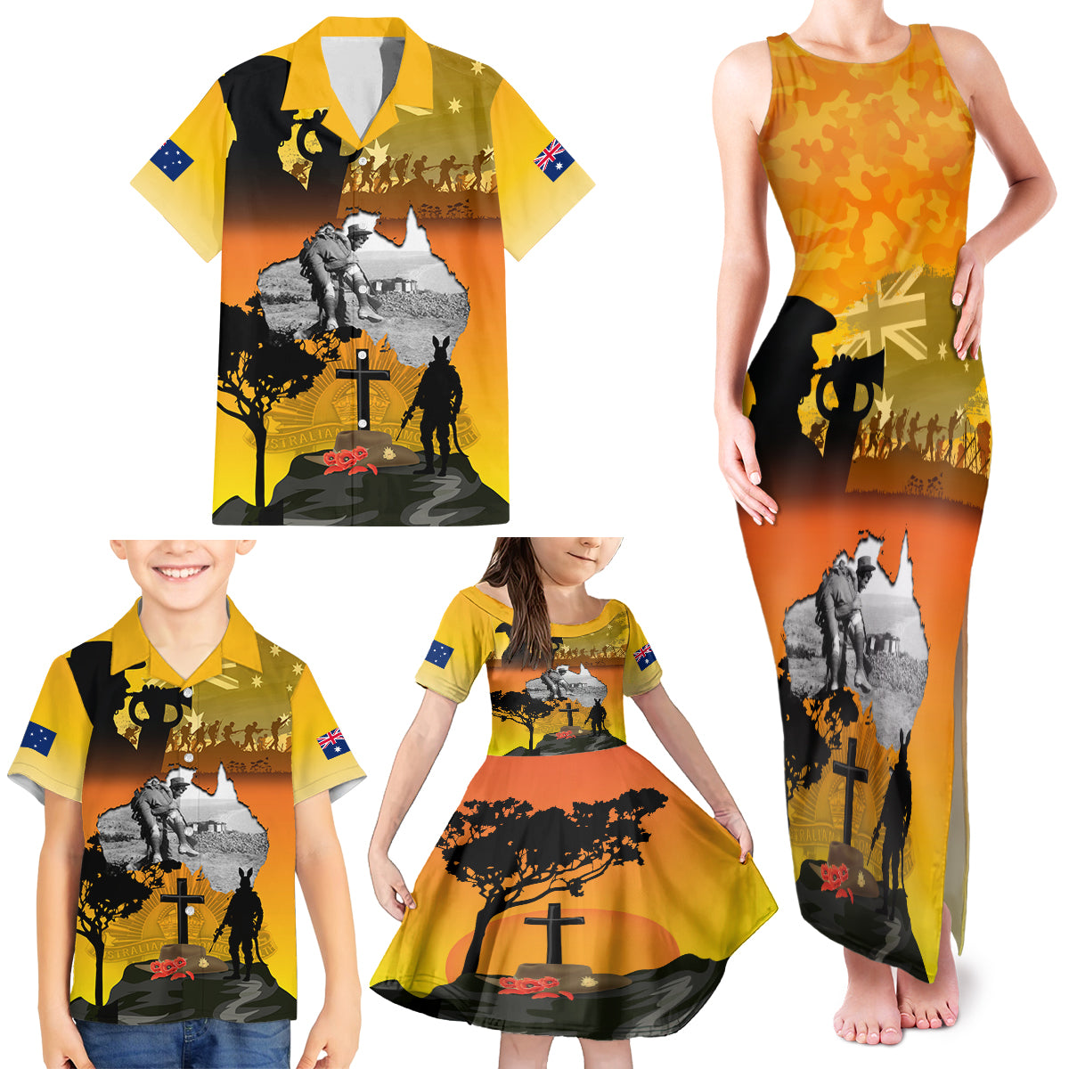 Australia ANZAC Day Family Matching Tank Maxi Dress and Hawaiian Shirt Gallipoli Lest We Forget - Wonder Print Shop