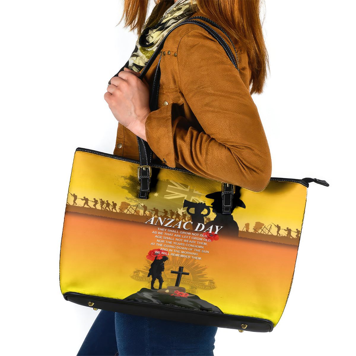 Australia ANZAC Day Leather Tote Bag Gallipoli Lest We Forget - Wonder Print Shop