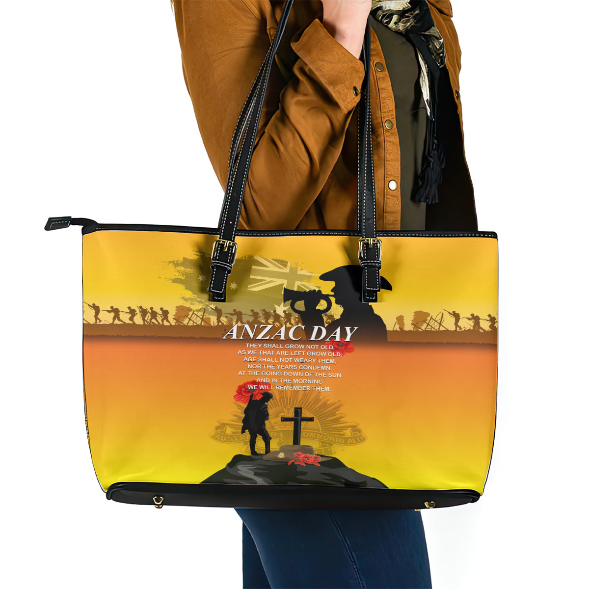 Australia ANZAC Day Leather Tote Bag Gallipoli Lest We Forget - Wonder Print Shop