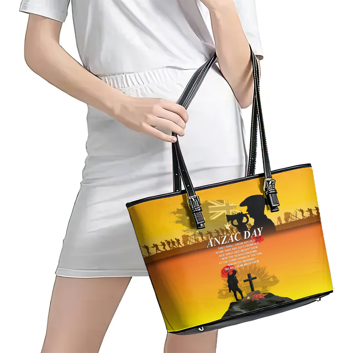 Australia ANZAC Day Leather Tote Bag Gallipoli Lest We Forget - Wonder Print Shop