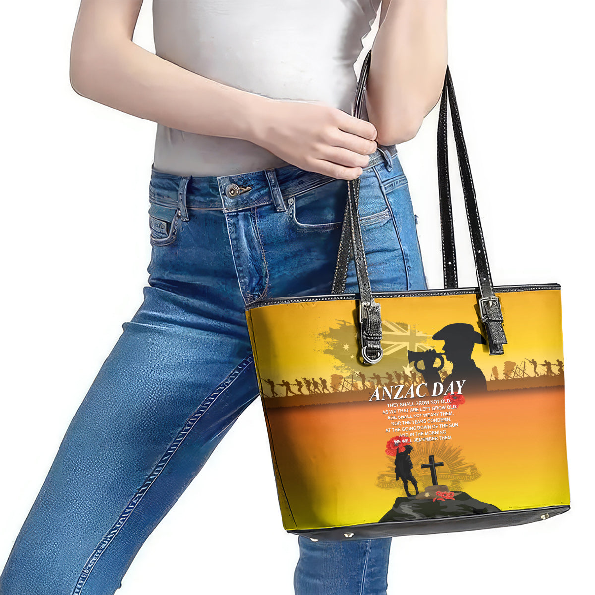 Australia ANZAC Day Leather Tote Bag Gallipoli Lest We Forget - Wonder Print Shop