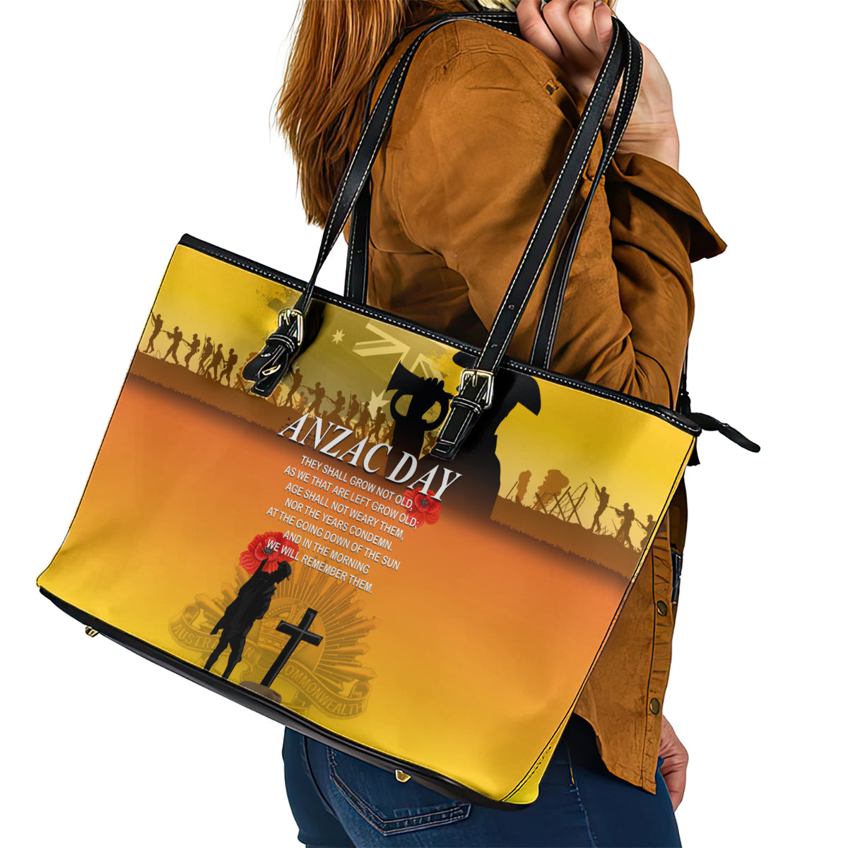 Australia ANZAC Day Leather Tote Bag Gallipoli Lest We Forget - Wonder Print Shop