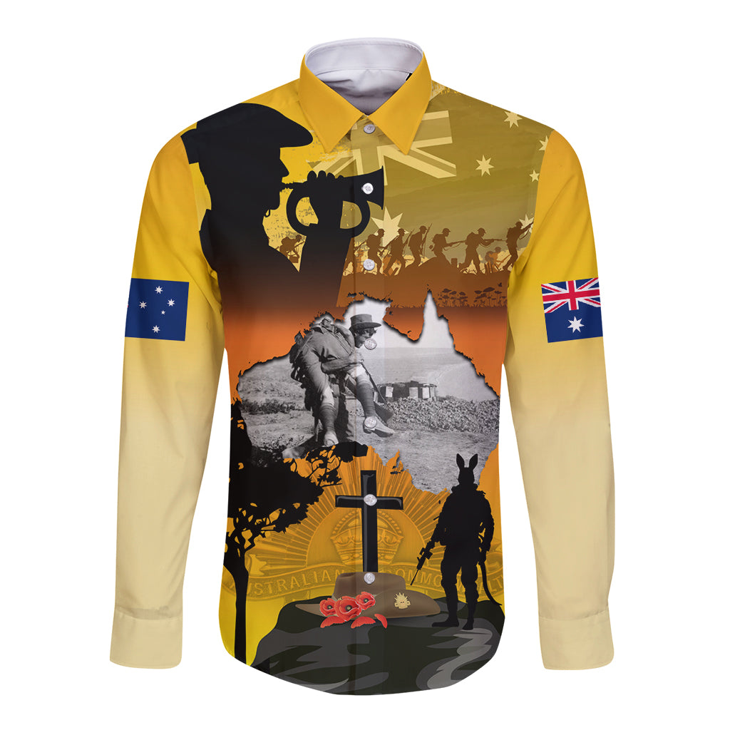 Australia ANZAC Day Long Sleeve Button Shirt Gallipoli Lest We Forget - Wonder Print Shop