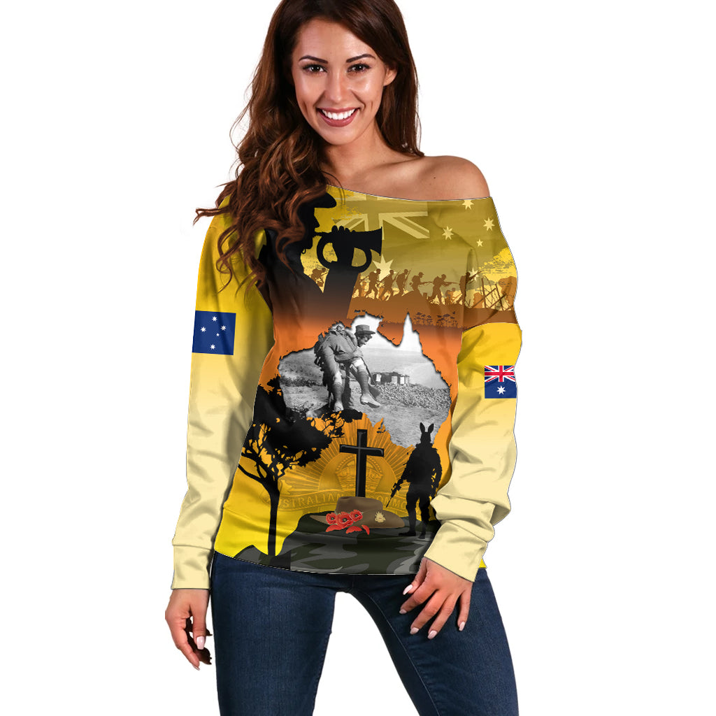 Australia ANZAC Day Off Shoulder Sweater Gallipoli Lest We Forget - Wonder Print Shop