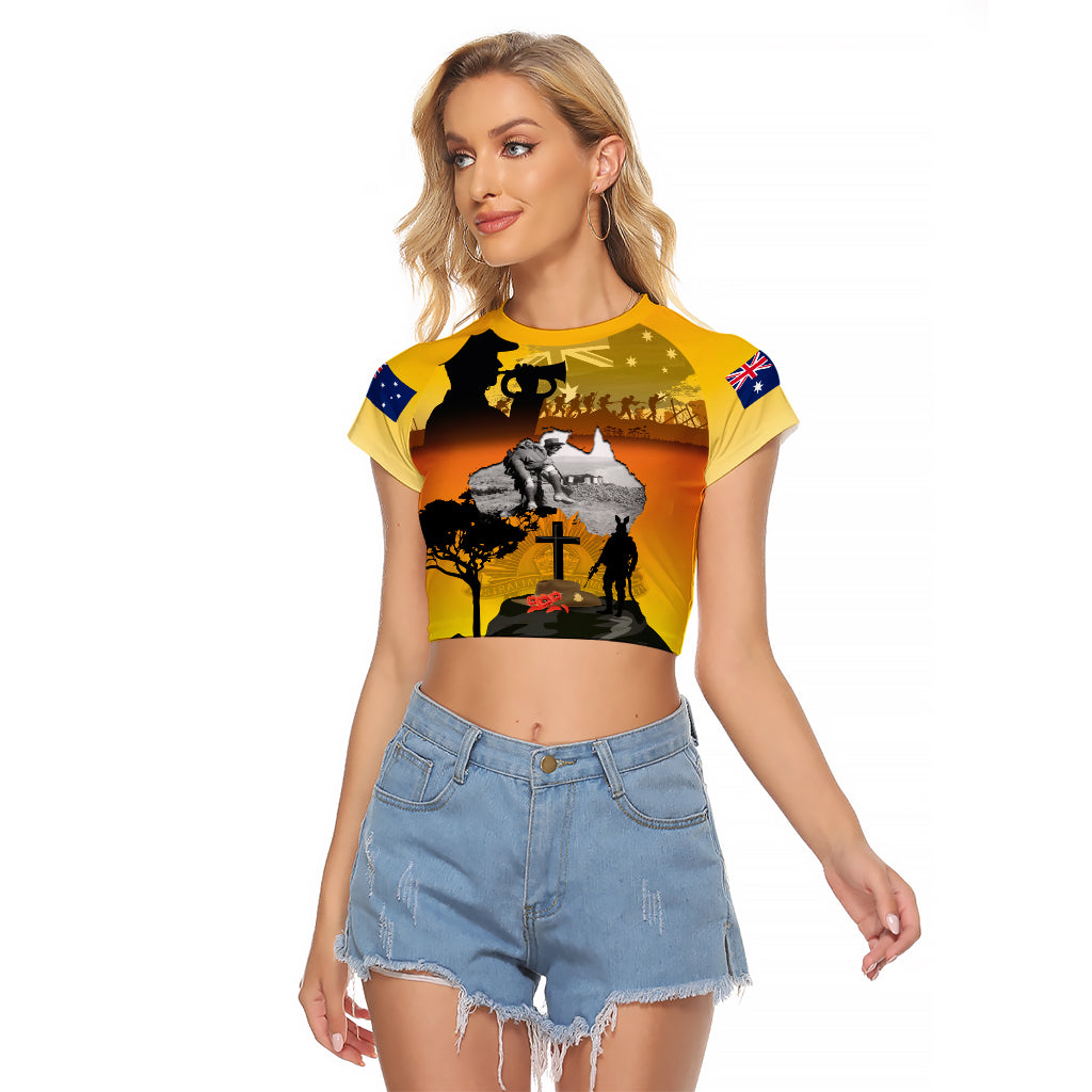Australia ANZAC Day Raglan Cropped T Shirt Gallipoli Lest We Forget - Wonder Print Shop