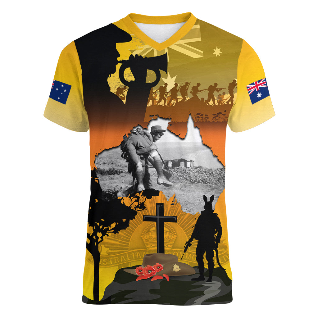 Australia ANZAC Day Women V Neck T Shirt Gallipoli Lest We Forget - Wonder Print Shop