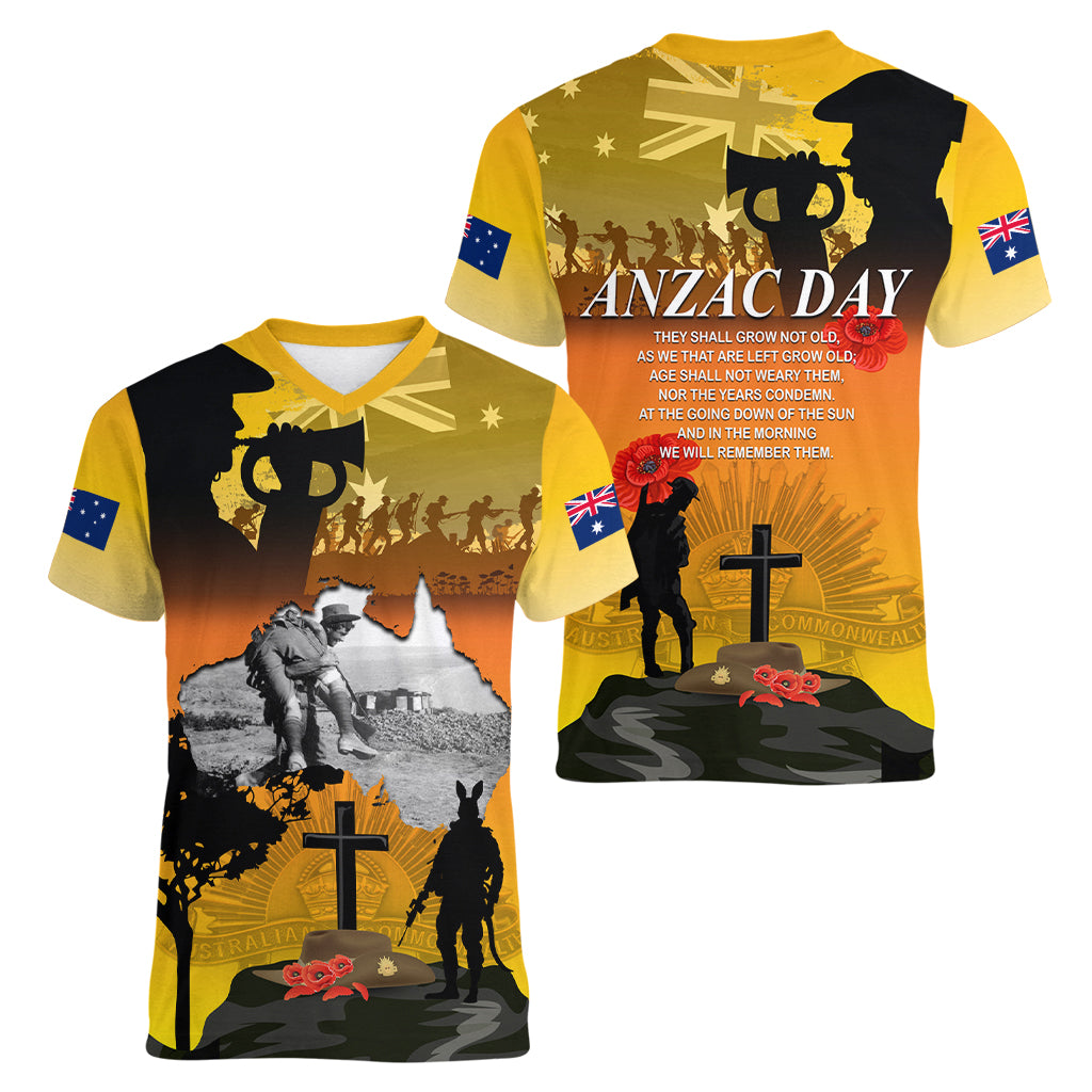 Australia ANZAC Day Women V Neck T Shirt Gallipoli Lest We Forget - Wonder Print Shop