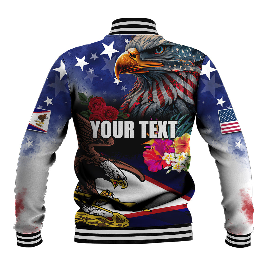 Personalised United States and American Samoa Baseball Jacket Bald Eagle Rose and Hibiscus Flower - Wonder Print Shop