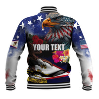 Personalised United States and American Samoa Baseball Jacket Bald Eagle Rose and Hibiscus Flower - Wonder Print Shop