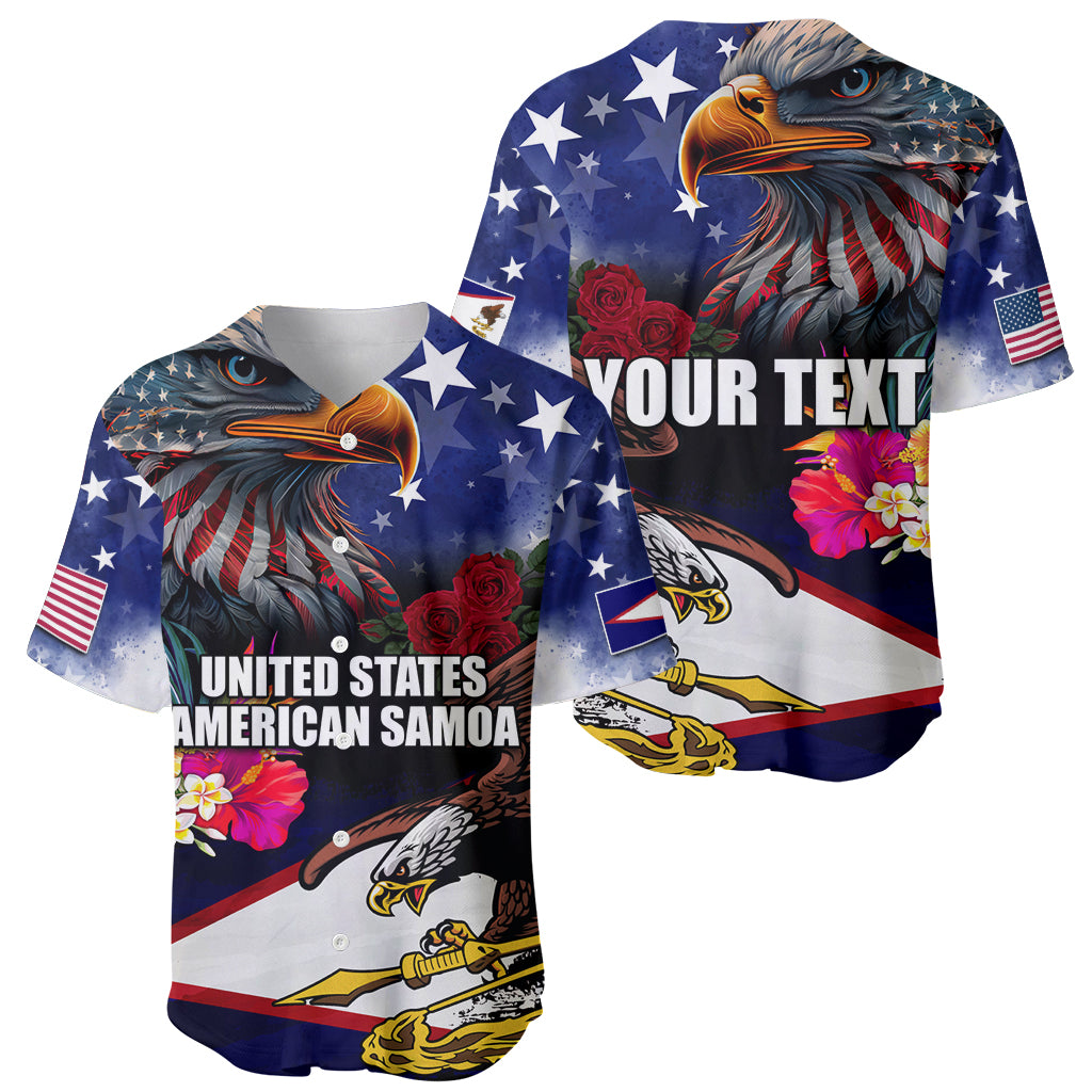 Personalised United States and American Samoa Baseball Jersey Bald Eagle Rose and Hibiscus Flower - Wonder Print Shop