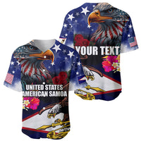 Personalised United States and American Samoa Baseball Jersey Bald Eagle Rose and Hibiscus Flower - Wonder Print Shop