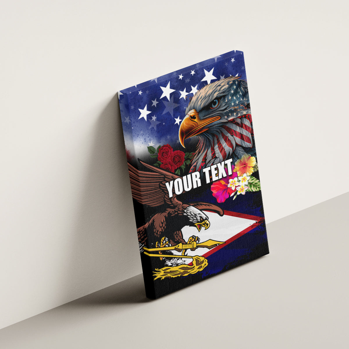 Personalised United States and American Samoa Canvas Wall Art Bald Eagle Rose and Hibiscus Flower - Wonder Print Shop