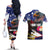 Personalised United States and American Samoa Couples Matching Off The Shoulder Long Sleeve Dress and Hawaiian Shirt Bald Eagle Rose and Hibiscus Flower - Wonder Print Shop