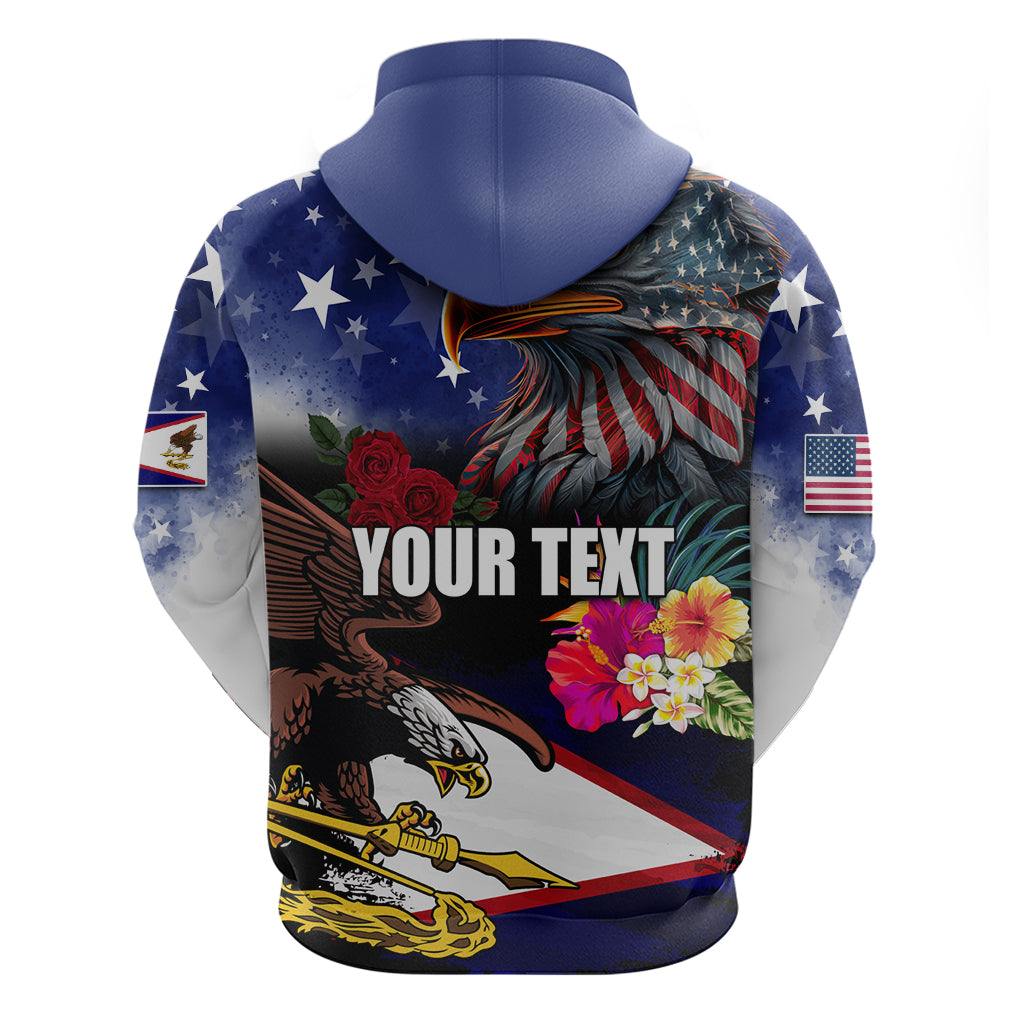 Personalised United States and American Samoa Hoodie Bald Eagle Rose and Hibiscus Flower - Wonder Print Shop
