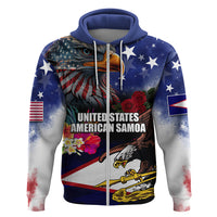 Personalised United States and American Samoa Hoodie Bald Eagle Rose and Hibiscus Flower - Wonder Print Shop