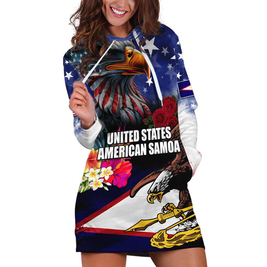 United States and American Samoa Hoodie Dress Bald Eagle Rose and Hibiscus Flower