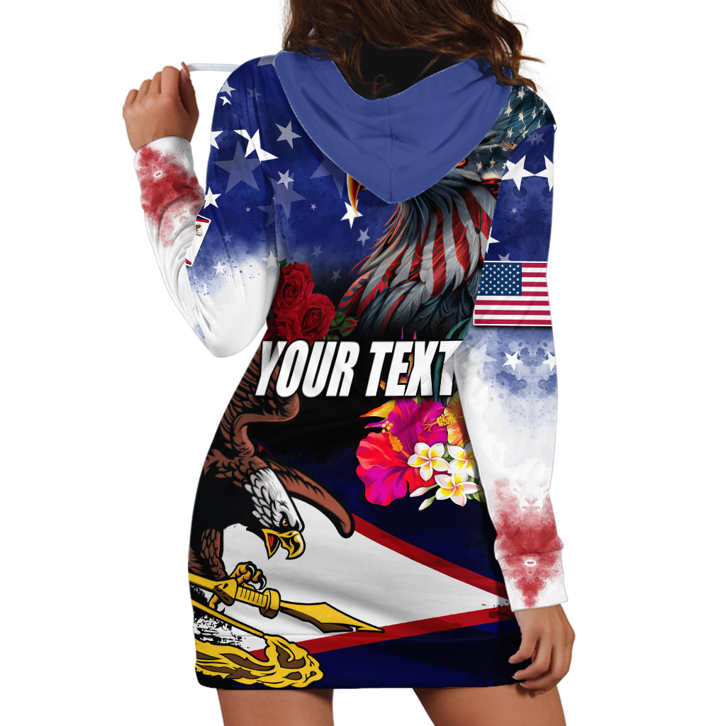 Personalised United States and American Samoa Hoodie Dress Bald Eagle Rose and Hibiscus Flower - Wonder Print Shop