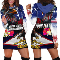 Personalised United States and American Samoa Hoodie Dress Bald Eagle Rose and Hibiscus Flower - Wonder Print Shop