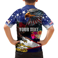 Personalised United States and American Samoa Kid Hawaiian Shirt Bald Eagle Rose and Hibiscus Flower - Wonder Print Shop