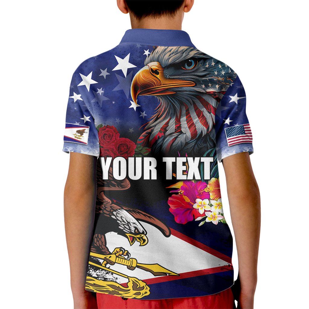 Personalised United States and American Samoa Kid Polo Shirt Bald Eagle Rose and Hibiscus Flower - Wonder Print Shop