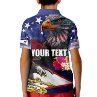 Personalised United States and American Samoa Kid Polo Shirt Bald Eagle Rose and Hibiscus Flower - Wonder Print Shop