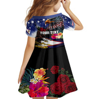 Personalised United States and American Samoa Kid Short Sleeve Dress Bald Eagle Rose and Hibiscus Flower - Wonder Print Shop