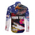 Personalised United States and American Samoa Long Sleeve Button Shirt Bald Eagle Rose and Hibiscus Flower - Wonder Print Shop