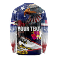 Personalised United States and American Samoa Long Sleeve Shirt Bald Eagle Rose and Hibiscus Flower - Wonder Print Shop