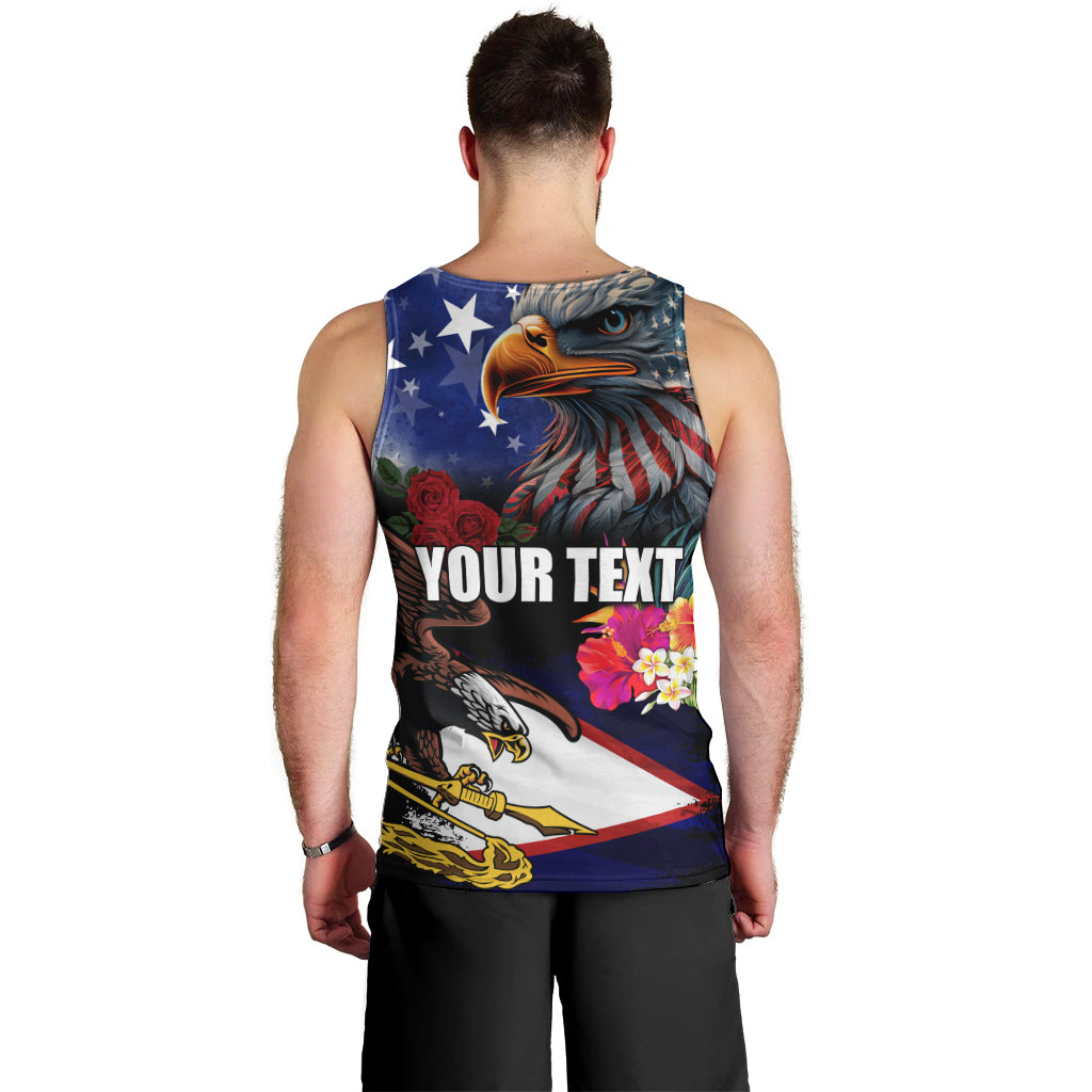 Personalised United States and American Samoa Men Tank Top Bald Eagle Rose and Hibiscus Flower - Wonder Print Shop