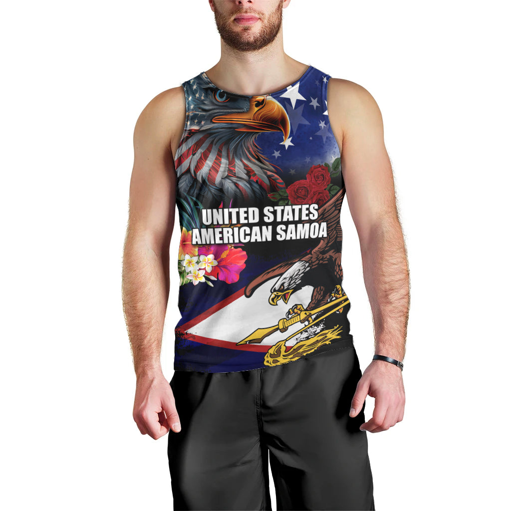 Personalised United States and American Samoa Men Tank Top Bald Eagle Rose and Hibiscus Flower - Wonder Print Shop