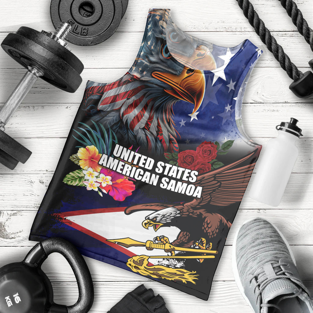 Personalised United States and American Samoa Men Tank Top Bald Eagle Rose and Hibiscus Flower - Wonder Print Shop