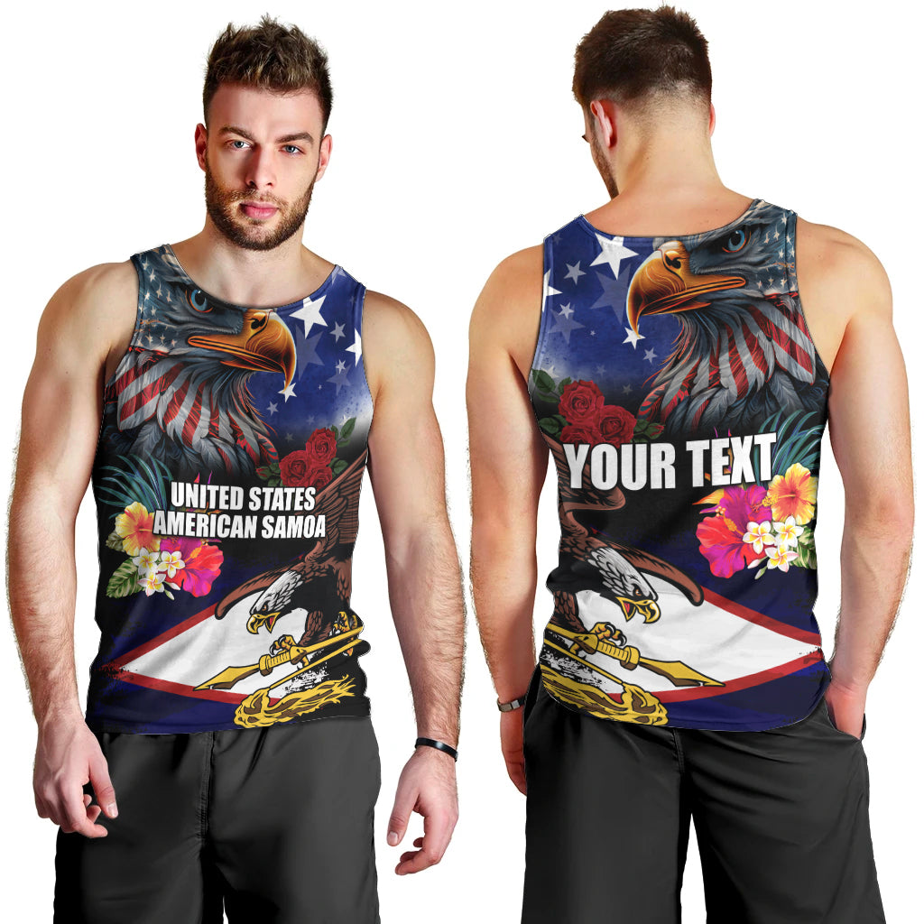 Personalised United States and American Samoa Men Tank Top Bald Eagle Rose and Hibiscus Flower - Wonder Print Shop