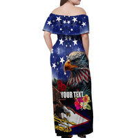 Personalised United States and American Samoa Off Shoulder Maxi Dress Bald Eagle Rose and Hibiscus Flower - Wonder Print Shop