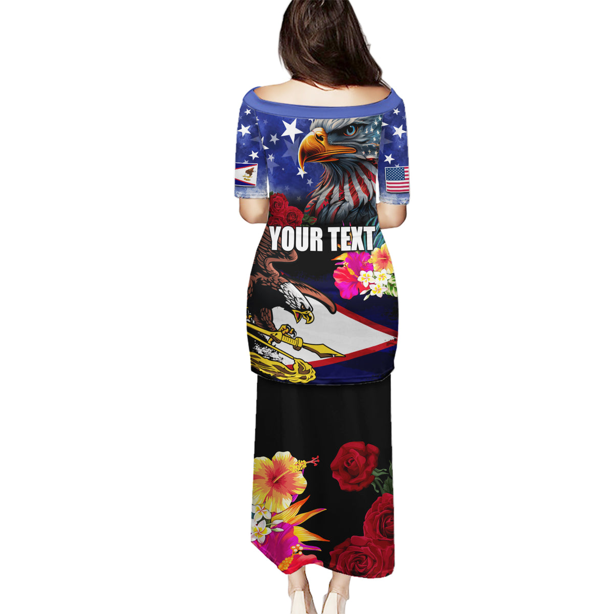 Personalised United States and American Samoa Puletasi Bald Eagle Rose and Hibiscus Flower - Wonder Print Shop