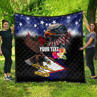 Personalised United States and American Samoa Quilt Bald Eagle Rose and Hibiscus Flower - Wonder Print Shop
