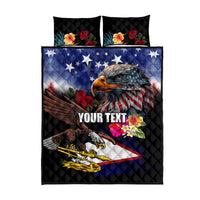 Personalised United States and American Samoa Quilt Bed Set Bald Eagle Rose and Hibiscus Flower - Wonder Print Shop