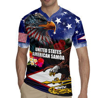 Personalised United States and American Samoa Rugby Jersey Bald Eagle Rose and Hibiscus Flower - Wonder Print Shop