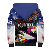 Personalised United States and American Samoa Sherpa Hoodie Bald Eagle Rose and Hibiscus Flower - Wonder Print Shop