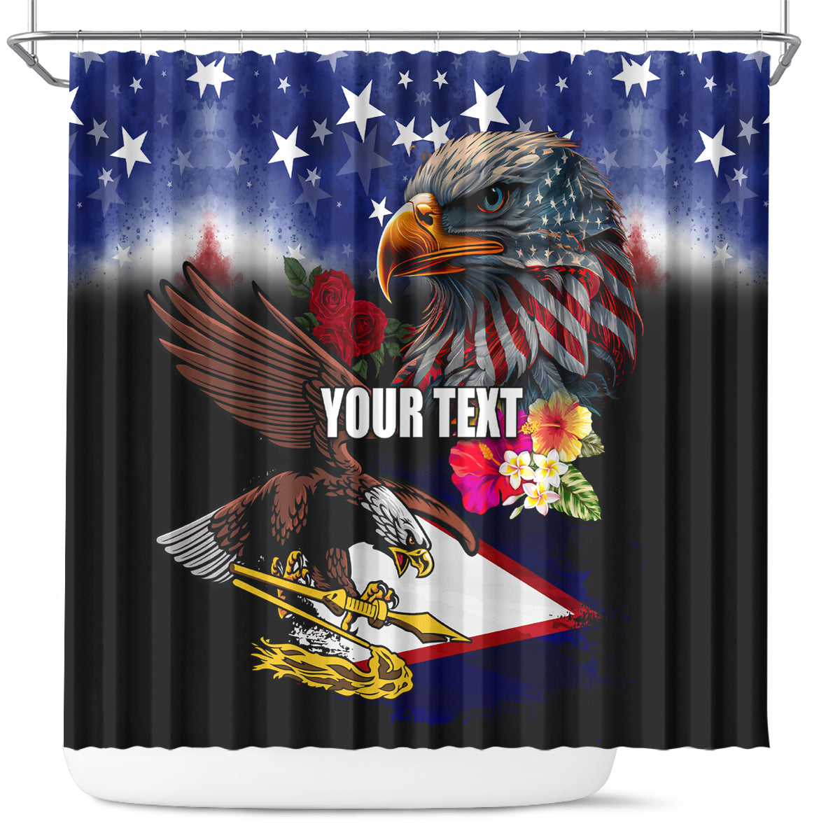 Personalised United States and American Samoa Shower Curtain Bald Eagle Rose and Hibiscus Flower