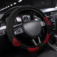 United States and American Samoa Steering Wheel Cover Bald Eagle Rose and Hibiscus Flower - Wonder Print Shop