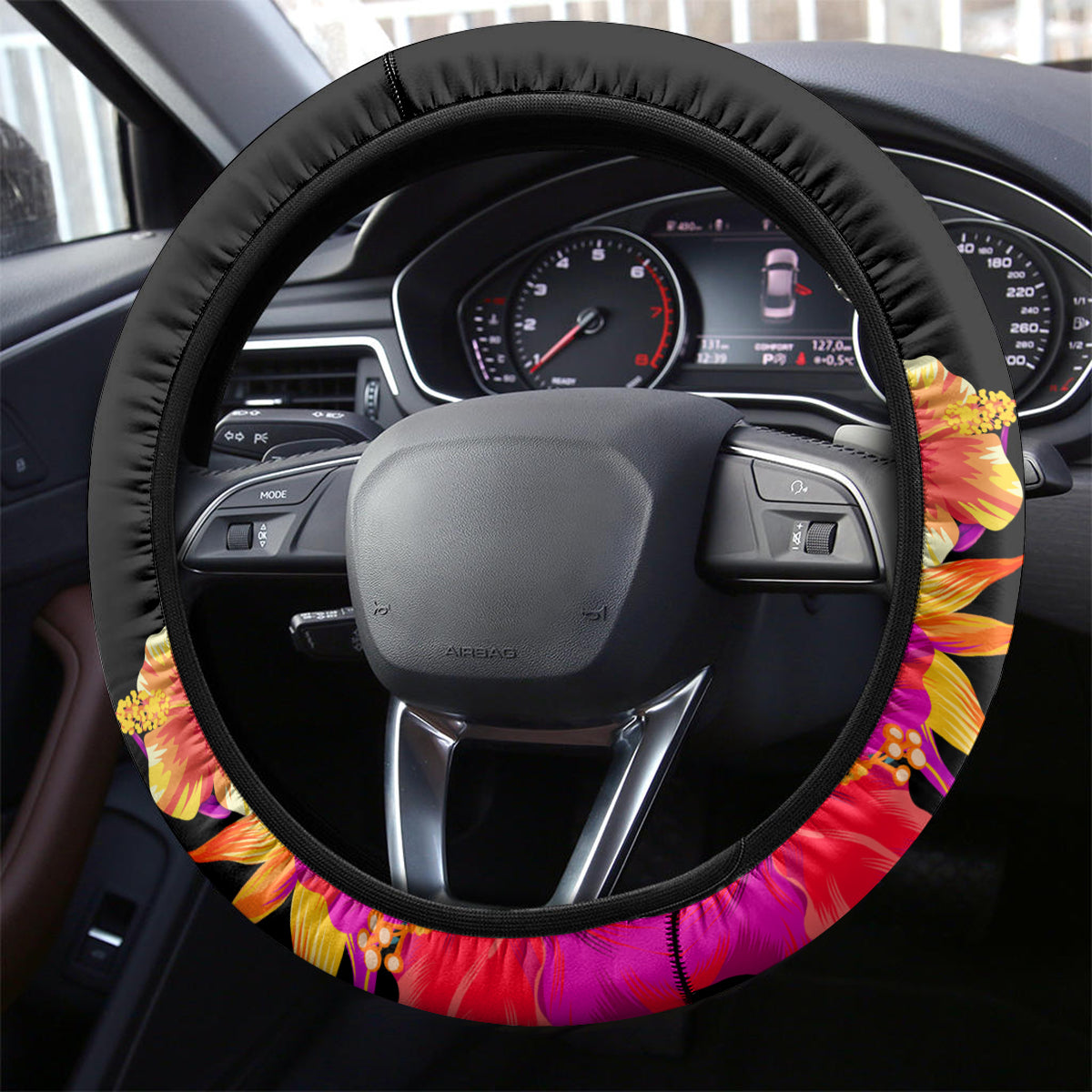 United States and American Samoa Steering Wheel Cover Bald Eagle Rose and Hibiscus Flower - Wonder Print Shop