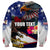 Personalised United States and American Samoa Sweatshirt Bald Eagle Rose and Hibiscus Flower - Wonder Print Shop
