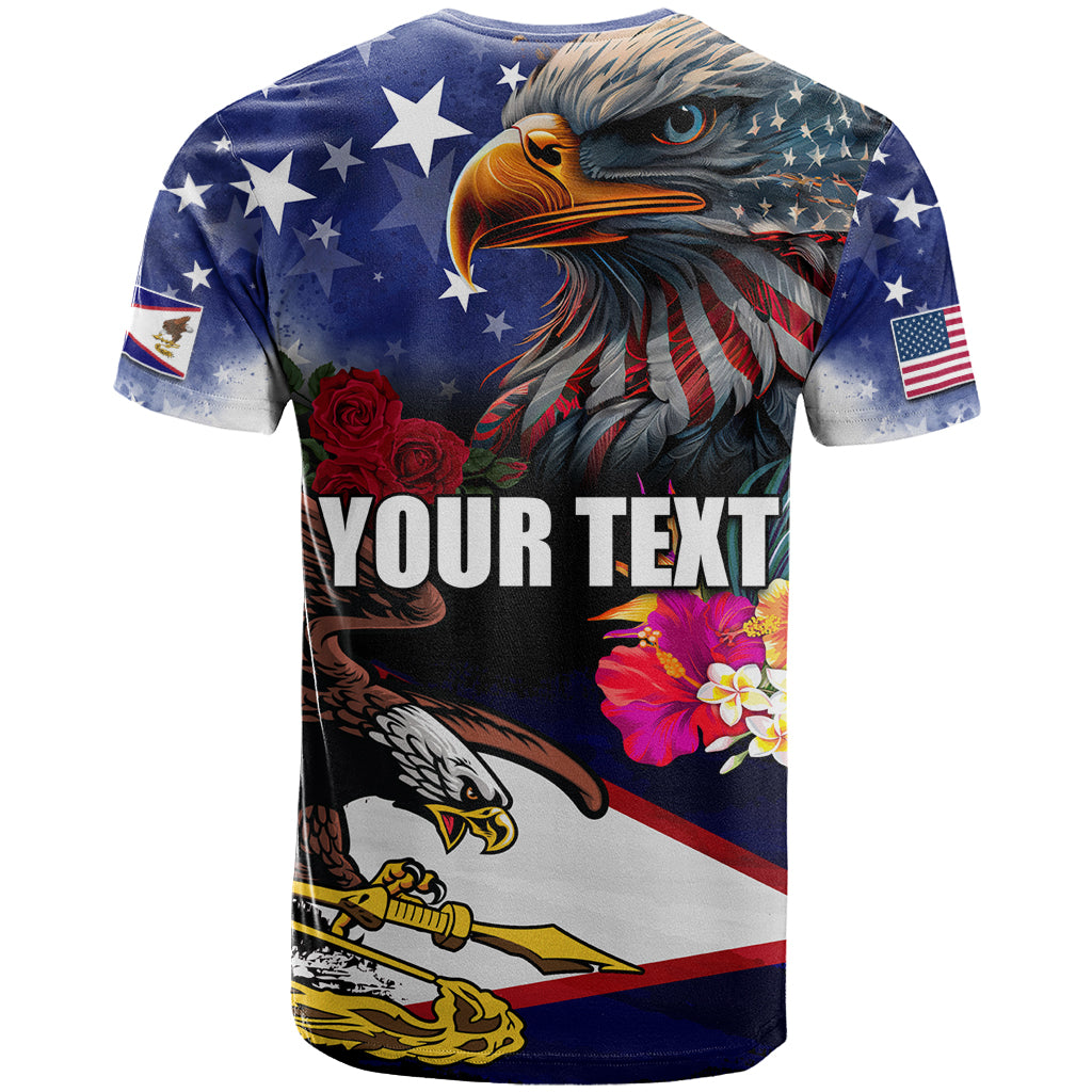 Personalised United States and American Samoa T Shirt Bald Eagle Rose and Hibiscus Flower - Wonder Print Shop