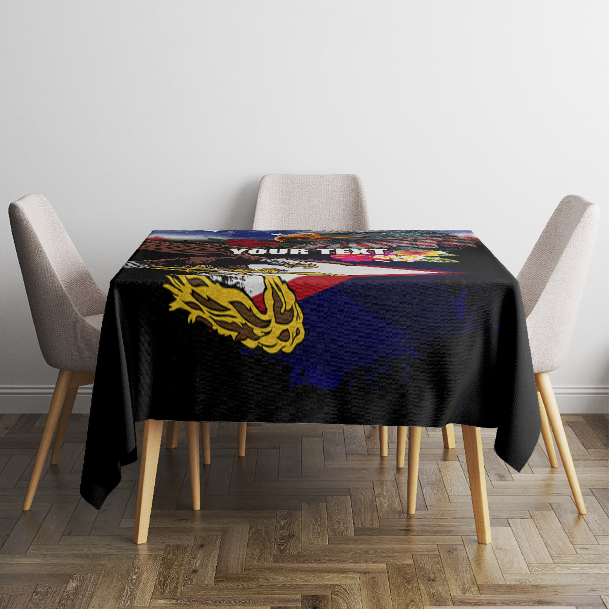 Personalised United States and American Samoa Tablecloth Bald Eagle Rose and Hibiscus Flower - Wonder Print Shop
