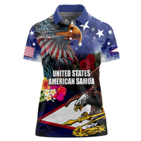 Personalised United States and American Samoa Women Polo Shirt Bald Eagle Rose and Hibiscus Flower - Wonder Print Shop