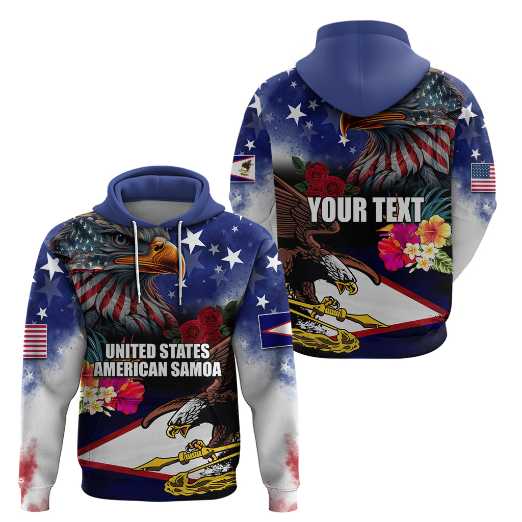 Personalised United States and American Samoa Zip Hoodie Bald Eagle Rose and Hibiscus Flower - Wonder Print Shop